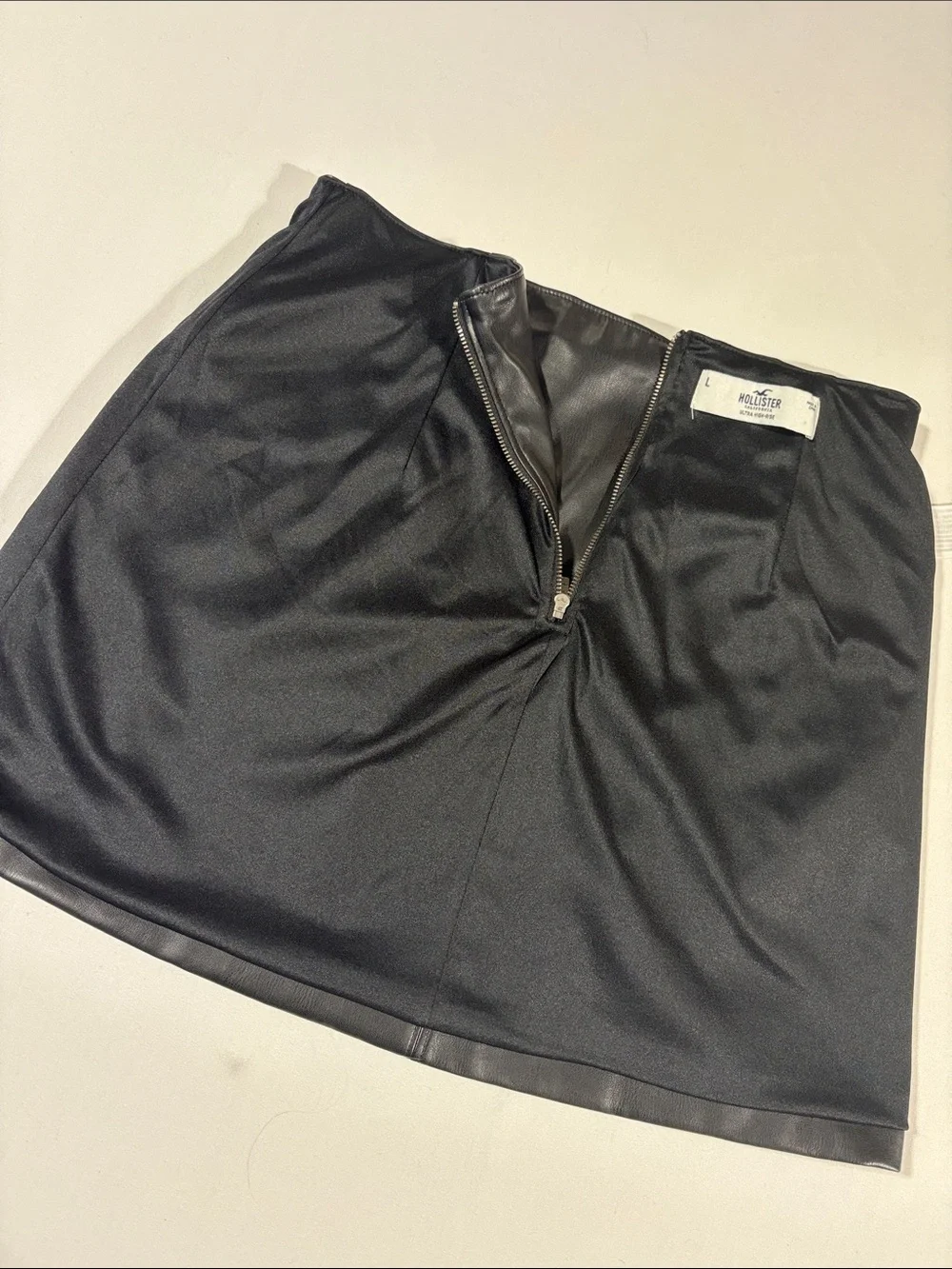 Hollister Black Faux Leather Mini Skirt with Front Slit Large